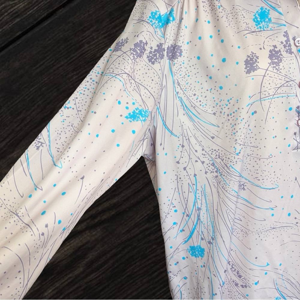 Vintage Lady Koko Purple Blue Floral Satin Blouse Women's Large 70s Grannycore - Picture 6 of 8